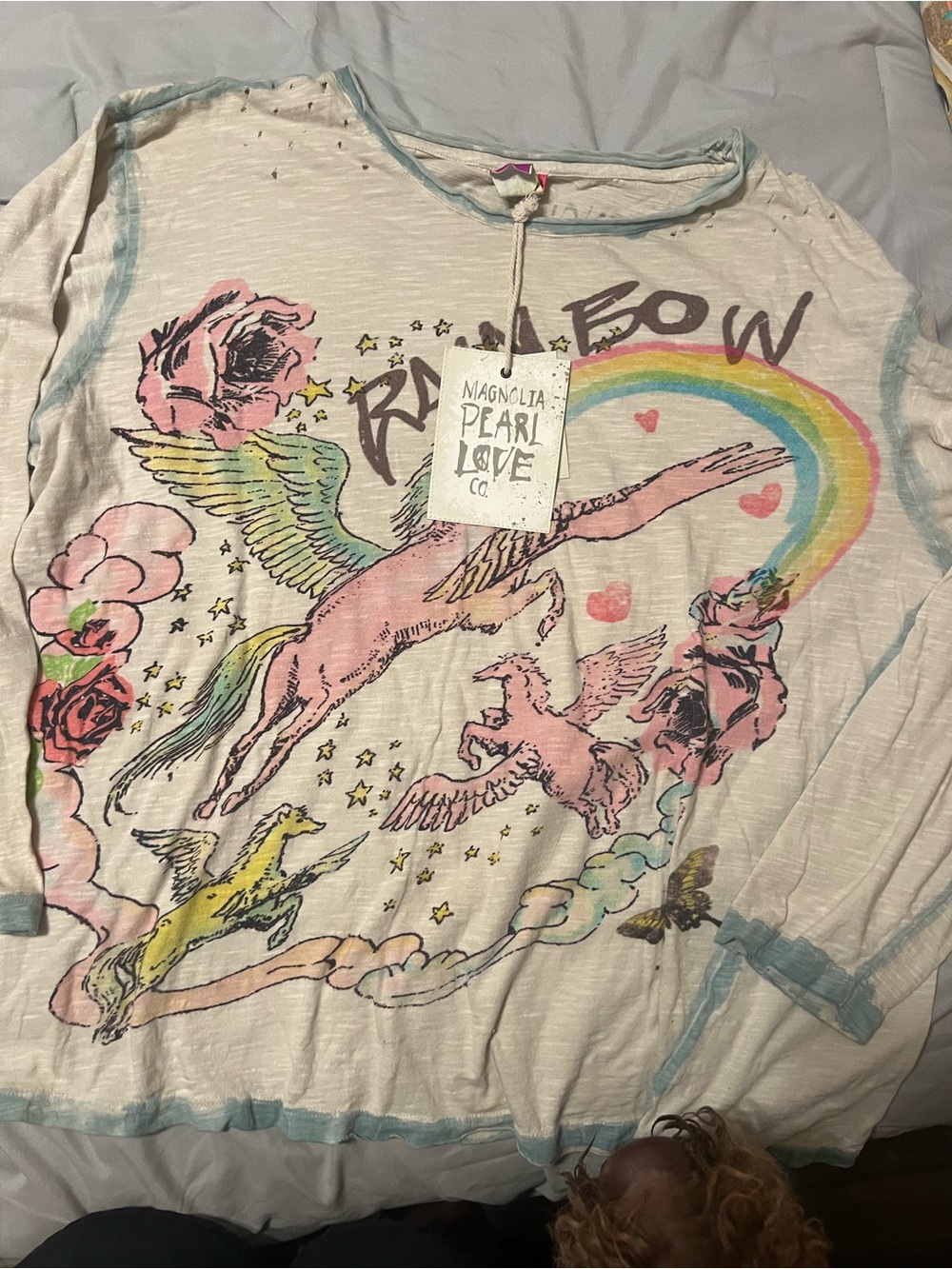Magnolia Pearl Love Pink Rainbow Pegasus Kids Long Sleeve Top